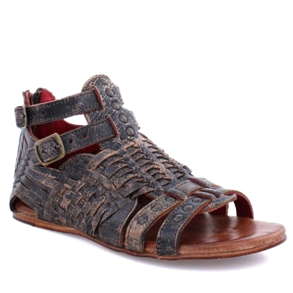 Bed||Stu Claire III Women's Strappy Sandals Brown Distressed Leather Size 8 Boho - Picture 3 of 8